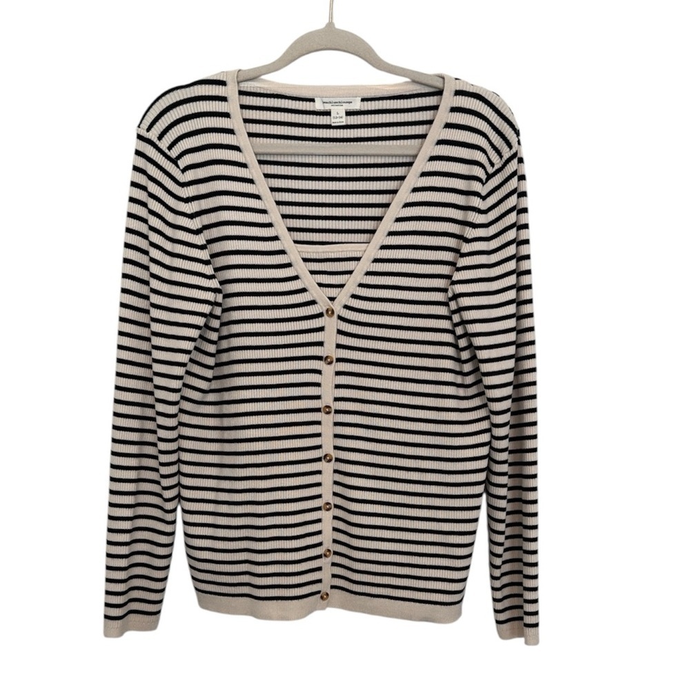 beachlunchlounge 2Piece Black and Cream Striped Cardigan and Sweater Tank Size L